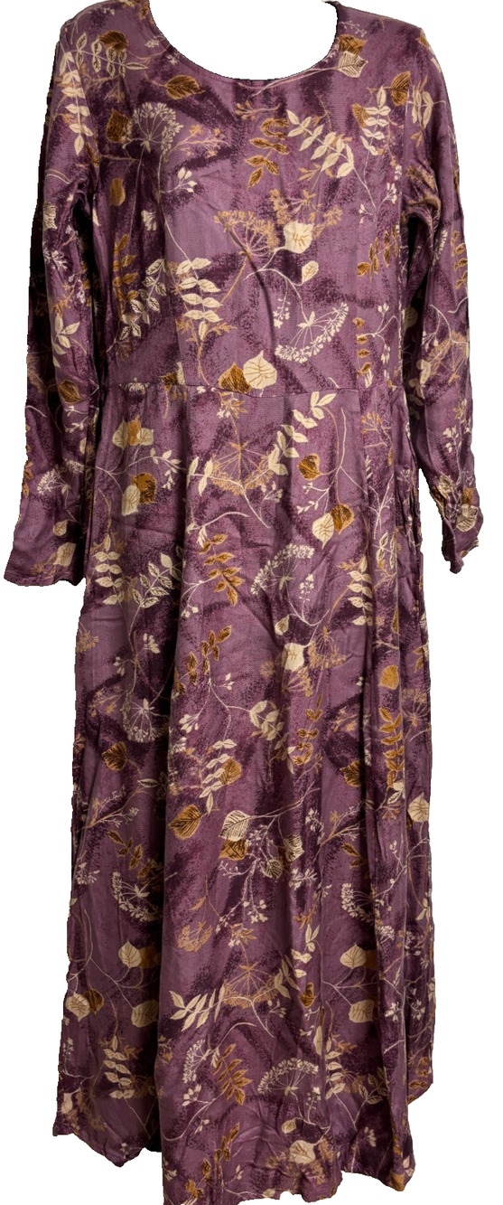 Komil A-Line Maxi Dress Small Womens Purple Floral Rayon Twill Long Sleeve New